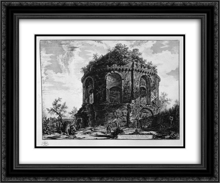 View of the Temple of the Cough said of the Via Tiburtina 24x20 Black Ornate Wood Framed Art Print Poster with Double Matting by Piranesi, Giovanni Battista