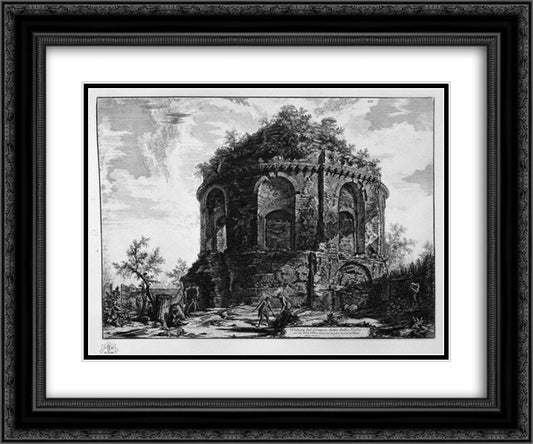 View of the Temple of the Cough said of the Via Tiburtina 24x20 Black Ornate Wood Framed Art Print Poster with Double Matting by Piranesi, Giovanni Battista
