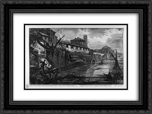 View of the Tiber Island 24x18 Black Ornate Wood Framed Art Print Poster with Double Matting by Piranesi, Giovanni Battista
