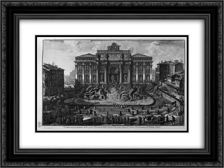 View of the Trevi Fountain extensive anciently called the Acqua Vergine 24x18 Black Ornate Wood Framed Art Print Poster with Double Matting by Piranesi, Giovanni Battista