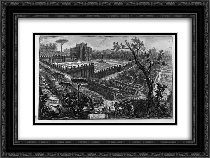 View of the Villa Albani, Alessandro E m Mr. Card outside the Porta Salaria 24x18 Black Ornate Wood Framed Art Print Poster with Double Matting by Piranesi, Giovanni Battista