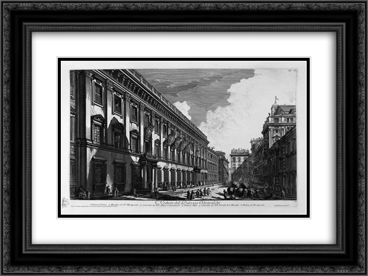 View on Mount Quirinal Palace of the most excellent of the House Barberini Bernini Cav Architecture 24x18 Black Ornate Wood Framed Art Print Poster with Double Matting by Piranesi, Giovanni Battista