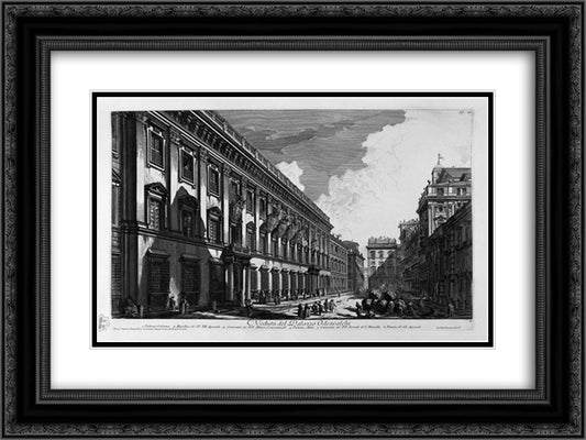 View on Mount Quirinal Palace of the most excellent of the House Barberini Bernini Cav Architecture 24x18 Black Ornate Wood Framed Art Print Poster with Double Matting by Piranesi, Giovanni Battista