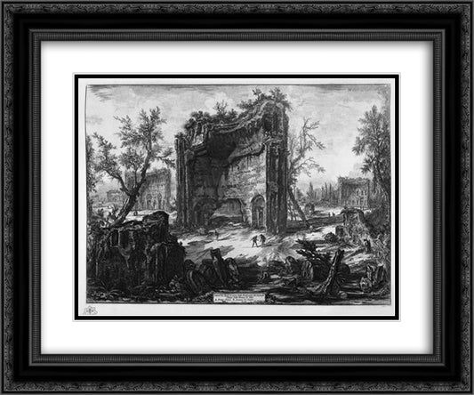 View the remains of factories on the second floor of the Baths of Titus 24x20 Black Ornate Wood Framed Art Print Poster with Double Matting by Piranesi, Giovanni Battista