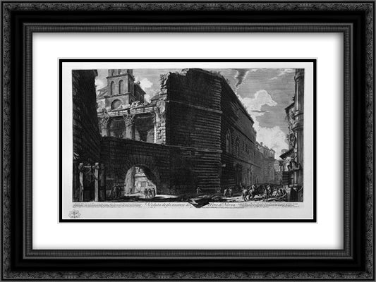 View the remains of the Forum of Nerva 24x18 Black Ornate Wood Framed Art Print Poster with Double Matting by Piranesi, Giovanni Battista