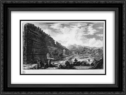 View the remains of the Praetorian Castro at Villa Adriana in Tivoli 24x18 Black Ornate Wood Framed Art Print Poster with Double Matting by Piranesi, Giovanni Battista