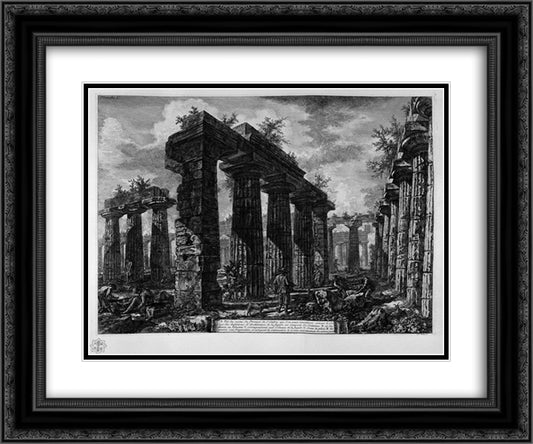 View the remains of the pronaos 24x20 Black Ornate Wood Framed Art Print Poster with Double Matting by Piranesi, Giovanni Battista