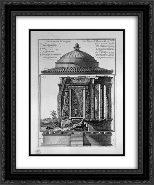Vista of the prospectus of the Temple of Vesta in Tivoli 20x24 Black Ornate Wood Framed Art Print Poster with Double Matting by Piranesi, Giovanni Battista