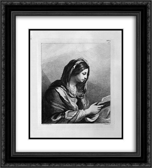 Woman Reading (half length) by Guercino 20x22 Black Ornate Wood Framed Art Print Poster with Double Matting by Piranesi, Giovanni Battista