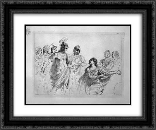 Women and warriors, by Guercino 24x20 Black Ornate Wood Framed Art Print Poster with Double Matting by Piranesi, Giovanni Battista