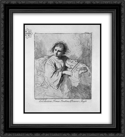 Young woman playing the violin 20x22 Black Ornate Wood Framed Art Print Poster with Double Matting by Piranesi, Giovanni Battista