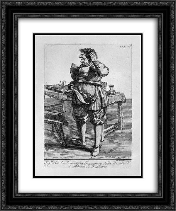 Zabaglia caricature of Nicholas, the Reverend Fabric of St. Engineer Peter 20x24 Black Ornate Wood Framed Art Print Poster with Double Matting by Piranesi, Giovanni Battista