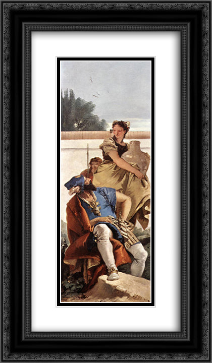 A Seated Man and a Girl with a Pitcher 14x24 Black Ornate Wood Framed Art Print Poster with Double Matting by Tiepolo, Giovanni Battista