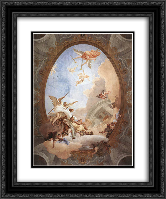 Allegory of Merit Accompanied by Nobility and Virtue 20x24 Black Ornate Wood Framed Art Print Poster with Double Matting by Tiepolo, Giovanni Battista