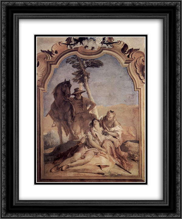 Angelica, accompanied by a shepherd who cares Medorus with herbs 20x24 Black Ornate Wood Framed Art Print Poster with Double Matting by Tiepolo, Giovanni Battista