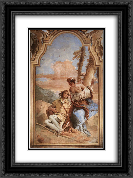 Angelica Carving Medoro's Name on a Tree 18x24 Black Ornate Wood Framed Art Print Poster with Double Matting by Tiepolo, Giovanni Battista