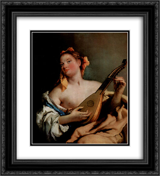 Girl with a Mandolin 20x22 Black Ornate Wood Framed Art Print Poster with Double Matting by Tiepolo, Giovanni Battista