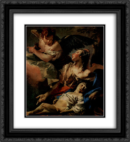 Hagar Assisted by the Angel 20x22 Black Ornate Wood Framed Art Print Poster with Double Matting by Tiepolo, Giovanni Battista