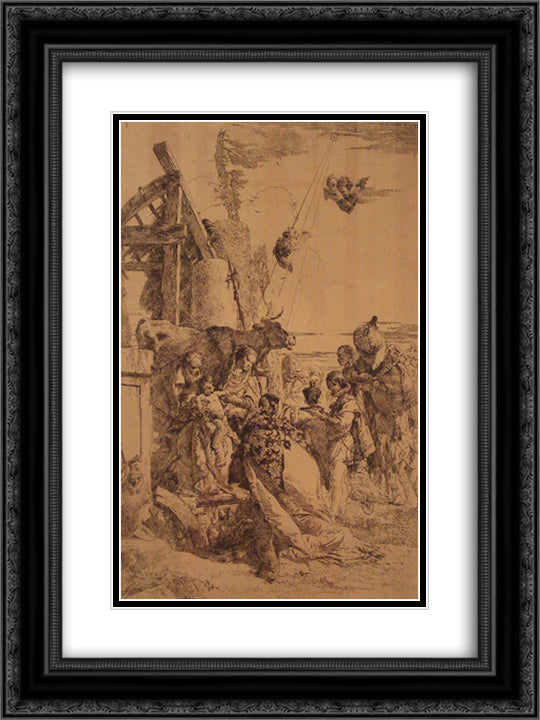 Nativity of Jesus 18x24 Black Ornate Wood Framed Art Print Poster with Double Matting by Tiepolo, Giovanni Battista