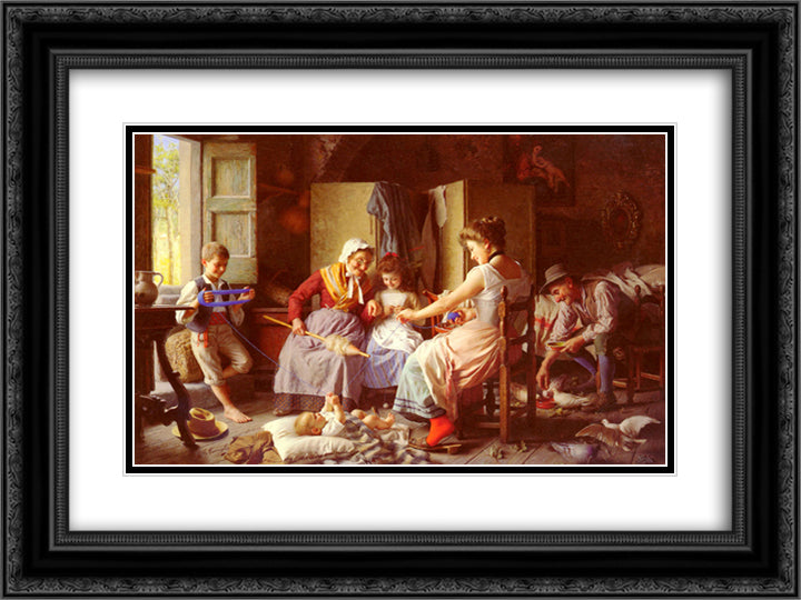 A Happy Family 24x18 Black Ornate Wood Framed Art Print Poster with Double Matting by Torriglia, Giovanni Battista