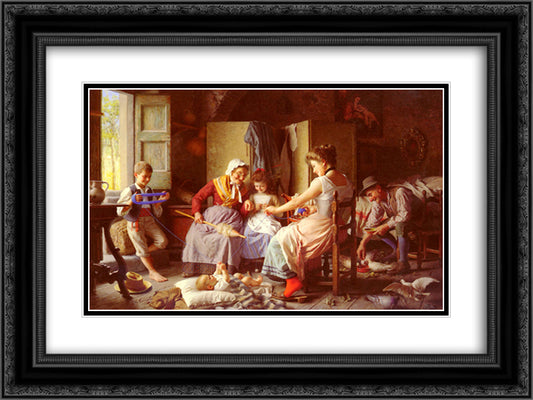 A Happy Family 24x18 Black Ornate Wood Framed Art Print Poster with Double Matting by Torriglia, Giovanni Battista