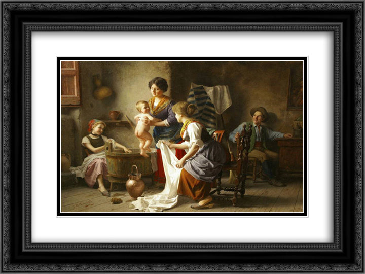 Bath Time 24x18 Black Ornate Wood Framed Art Print Poster with Double Matting by Torriglia, Giovanni Battista