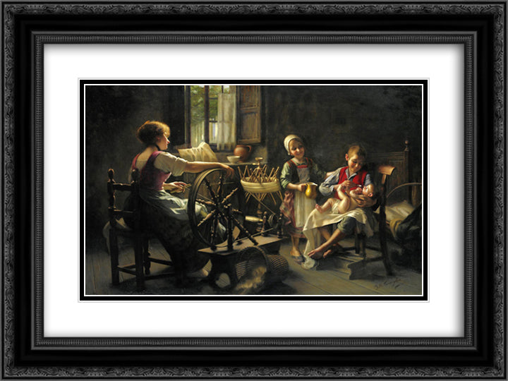 Family In An Interior 24x18 Black Ornate Wood Framed Art Print Poster with Double Matting by Torriglia, Giovanni Battista