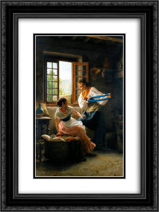 The Wool Winders 18x24 Black Ornate Wood Framed Art Print Poster with Double Matting by Torriglia, Giovanni Battista