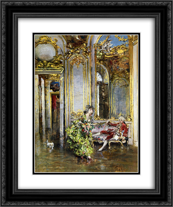 A Friend of the Marquis 20x24 Black Ornate Wood Framed Art Print Poster with Double Matting by Boldini, Giovanni