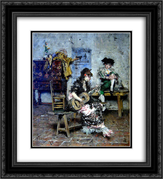 A Guitar Player 20x22 Black Ornate Wood Framed Art Print Poster with Double Matting by Boldini, Giovanni