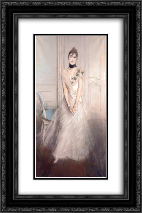 A Portrait of Emiliana Concha de Ossa 16x24 Black Ornate Wood Framed Art Print Poster with Double Matting by Boldini, Giovanni