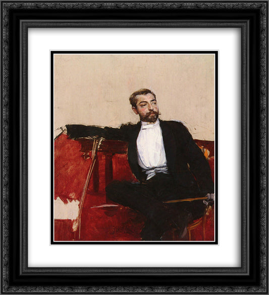 A Portrait of John Singer Sargent 20x22 Black Ornate Wood Framed Art Print Poster with Double Matting by Boldini, Giovanni