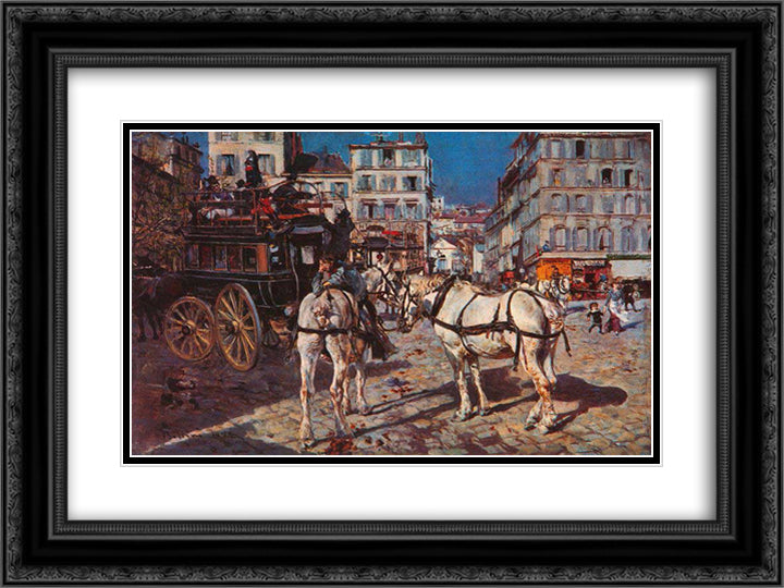 Bus on the Pigalle Place in Paris 24x18 Black Ornate Wood Framed Art Print Poster with Double Matting by Boldini, Giovanni