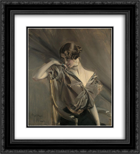 Cleo de Merode 20x22 Black Ornate Wood Framed Art Print Poster with Double Matting by Boldini, Giovanni