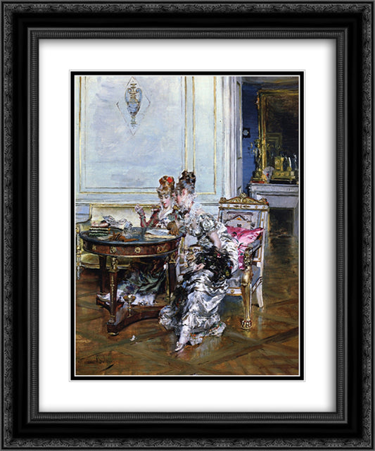 Confidences 20x24 Black Ornate Wood Framed Art Print Poster with Double Matting by Boldini, Giovanni