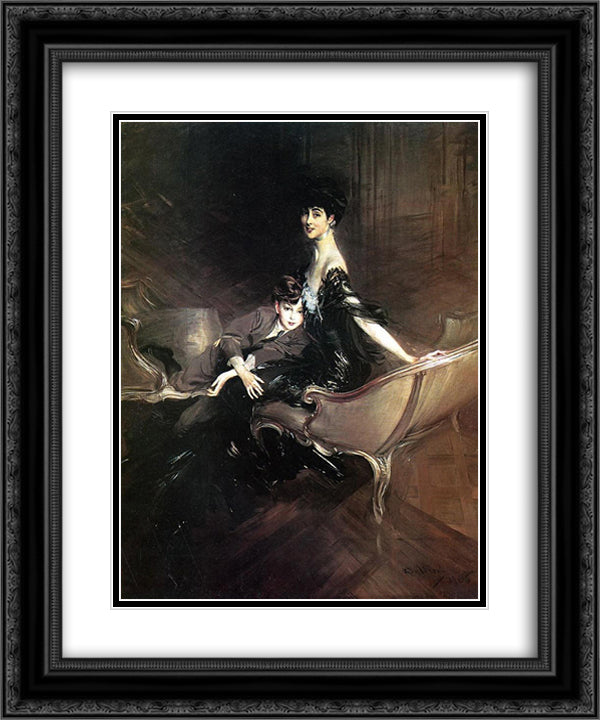 Consuelo, Duchess of Marlborough, with Her Son Ivor Spencer-Churchill 20x24 Black Ornate Wood Framed Art Print Poster with Double Matting by Boldini, Giovanni