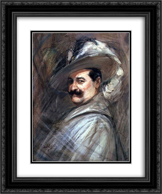 Costantino in the role of Ernani 20x24 Black Ornate Wood Framed Art Print Poster with Double Matting by Boldini, Giovanni