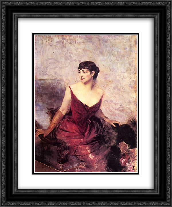 Countess de Rasty Seated in an Armchair 20x24 Black Ornate Wood Framed Art Print Poster with Double Matting by Boldini, Giovanni