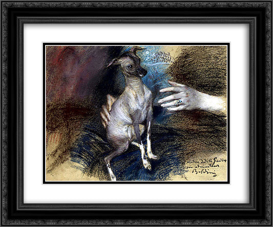 Elegante au chien 24x20 Black Ornate Wood Framed Art Print Poster with Double Matting by Boldini, Giovanni