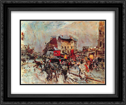 Exit of a Costumes Ball in Montmartre 24x20 Black Ornate Wood Framed Art Print Poster with Double Matting by Boldini, Giovanni