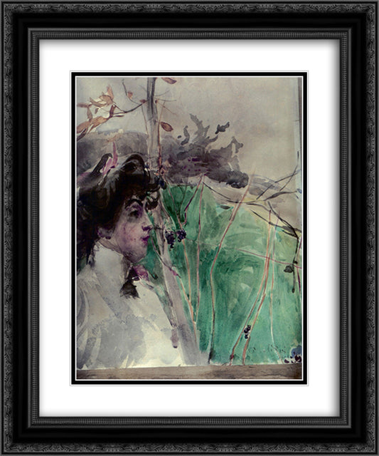 Female Profile 20x24 Black Ornate Wood Framed Art Print Poster with Double Matting by Boldini, Giovanni