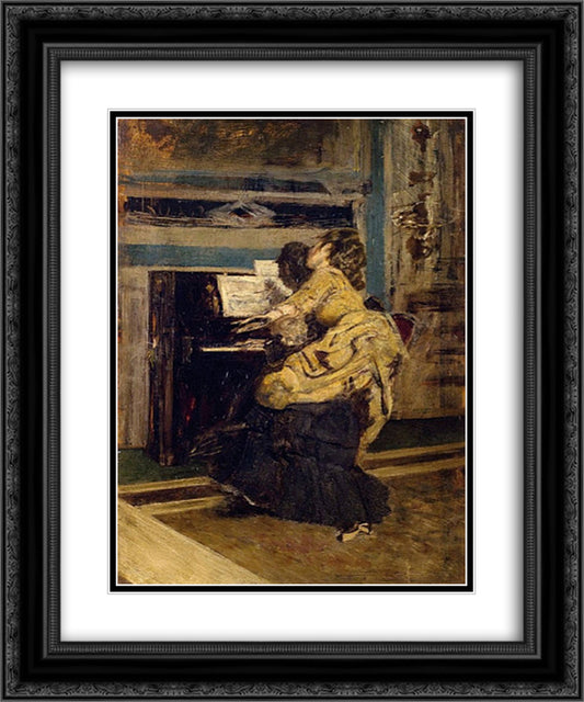 Gentleman at the piano 20x24 Black Ornate Wood Framed Art Print Poster with Double Matting by Boldini, Giovanni