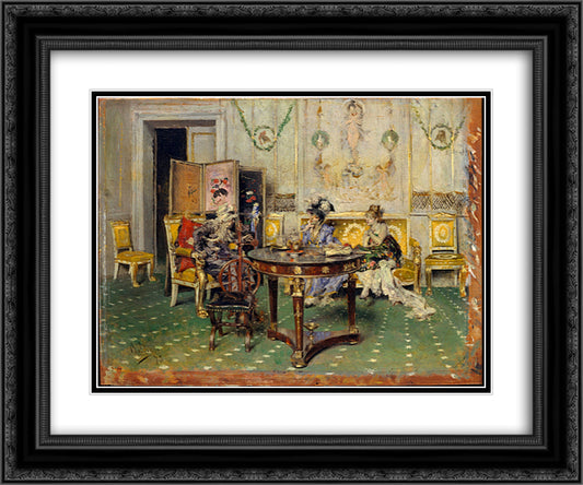 Gossip 24x20 Black Ornate Wood Framed Art Print Poster with Double Matting by Boldini, Giovanni