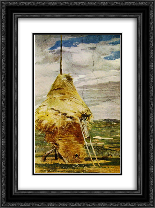 Haystack 18x24 Black Ornate Wood Framed Art Print Poster with Double Matting by Boldini, Giovanni