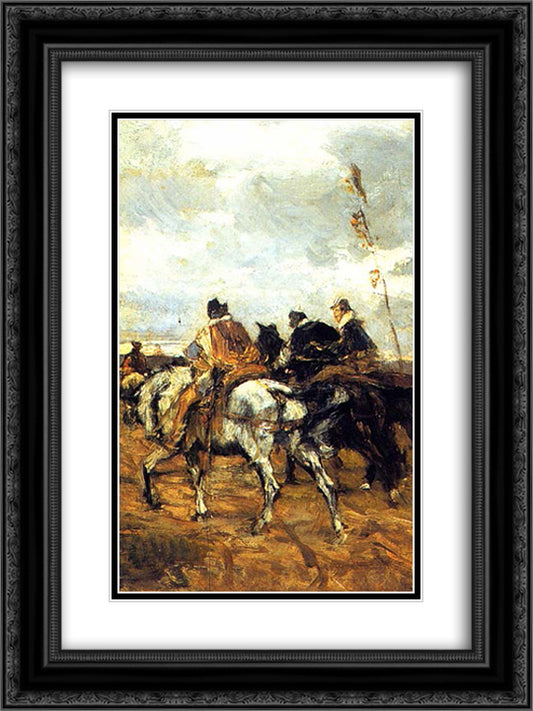 Horses and Knights 18x24 Black Ornate Wood Framed Art Print Poster with Double Matting by Boldini, Giovanni