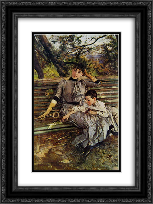 In Garden 18x24 Black Ornate Wood Framed Art Print Poster with Double Matting by Boldini, Giovanni