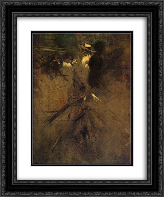 In the Promenade 20x24 Black Ornate Wood Framed Art Print Poster with Double Matting by Boldini, Giovanni