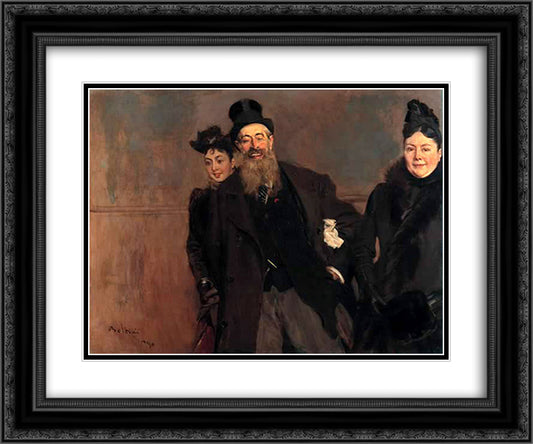 John Lewis Brown with Wife and Daughter 24x20 Black Ornate Wood Framed Art Print Poster with Double Matting by Boldini, Giovanni