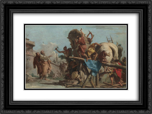 Building of the Troyan Horse 24x18 Black Ornate Wood Framed Art Print Poster with Double Matting by Tiepolo, Giovanni Domenico