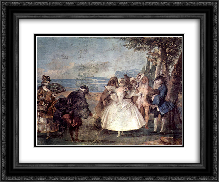 Minuet with Pantaloon and Colombine, from the Room of Carnival Scenes in the Foresteria 24x20 Black Ornate Wood Framed Art Print Poster with Double Matting by Tiepolo, Giovanni Domenico